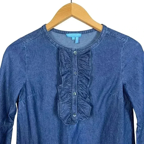 Draper James Vintage Chambray Demin Ruffle Shift Dress Size 4 - Picture 5 of 7